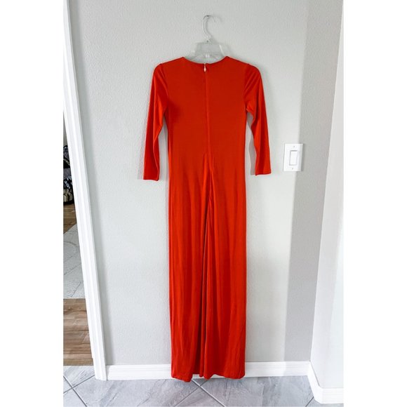 Juicy Couture Silk 3/4 Sleeve Pumpkin Spice Fall Maxi Dress with High Slit - Picture 8 of 12